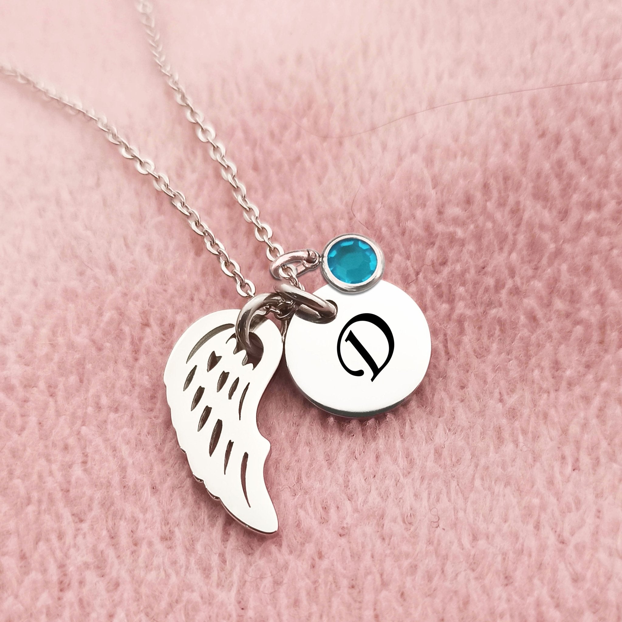 Memorial Angel Necklace with Stone Charm - Memorial & Cremation Jewellery by Belle Fever