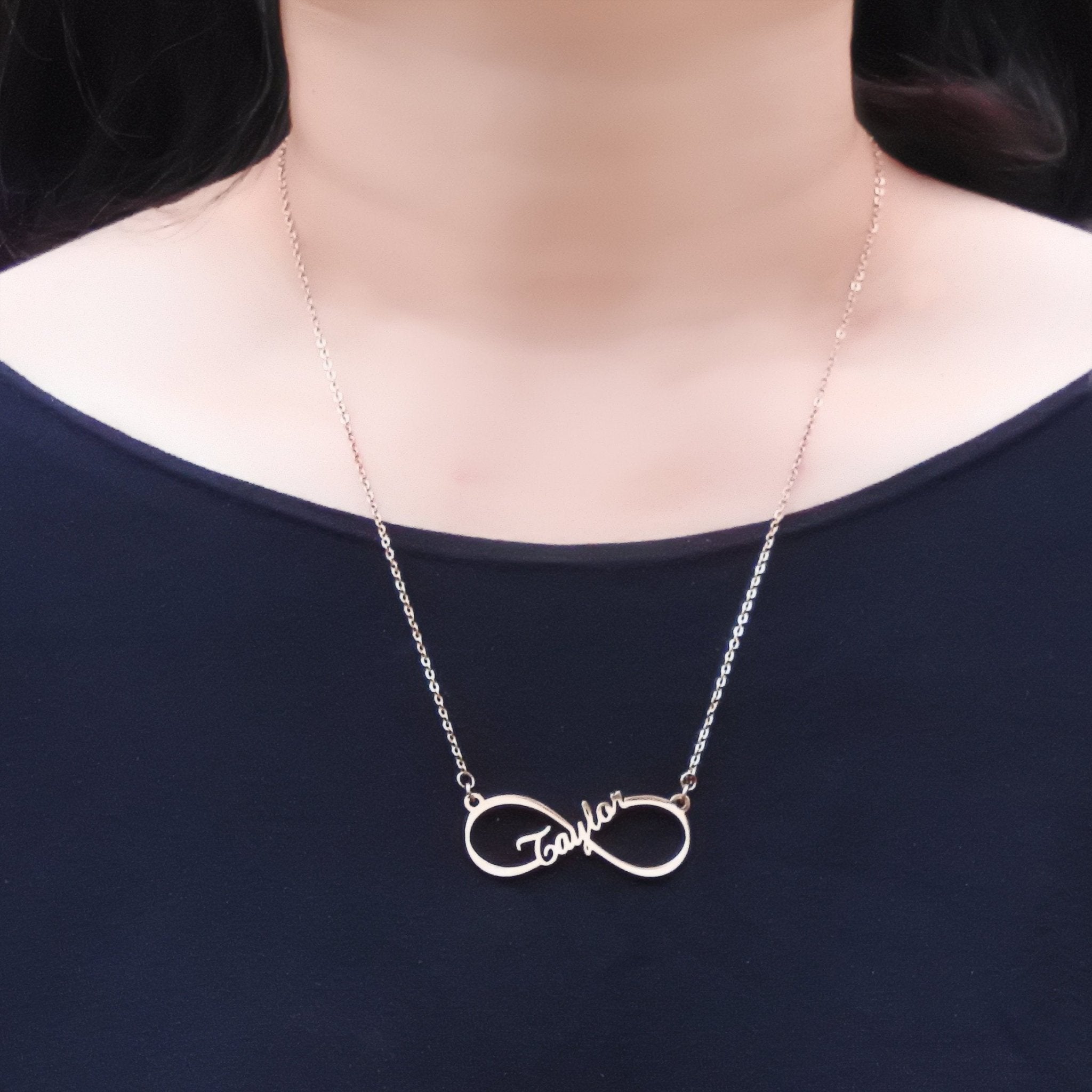 Single Infinity Name Necklace (Birthstone Optional) - Name Necklaces by Belle Fever