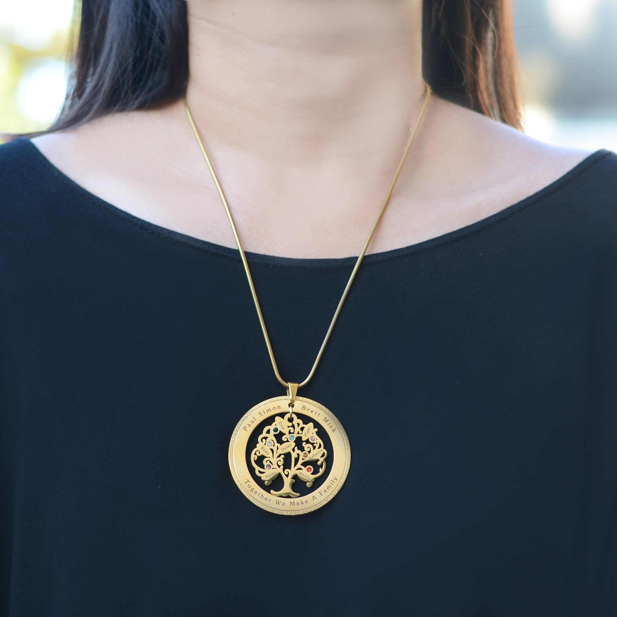 Tree of My Life Sparkling Washer and Birthstones | Personalised Necklace - Family Tree Necklaces by Belle Fever