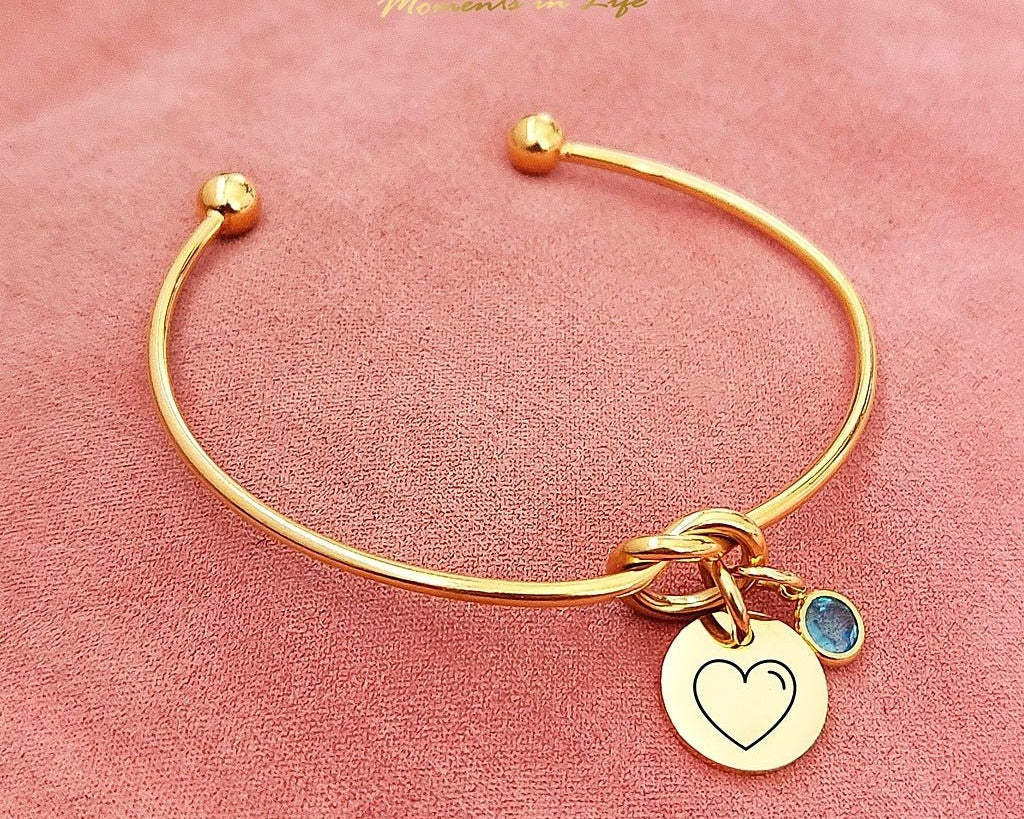 Knot Bangle (Disc & Birthstones Optional) - BELLE FEVER