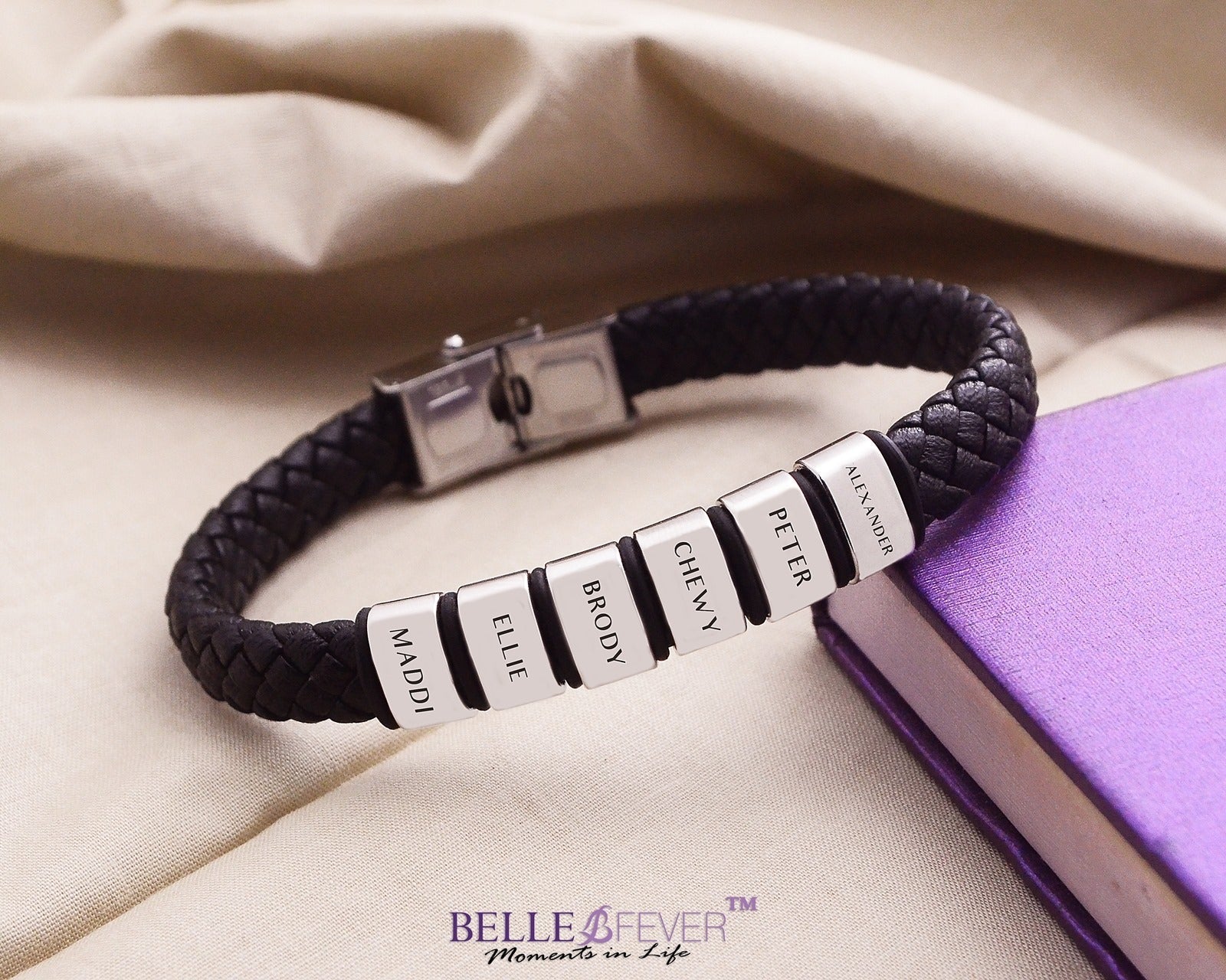 Personalised Black Leather Bracelet - BELLE FEVER