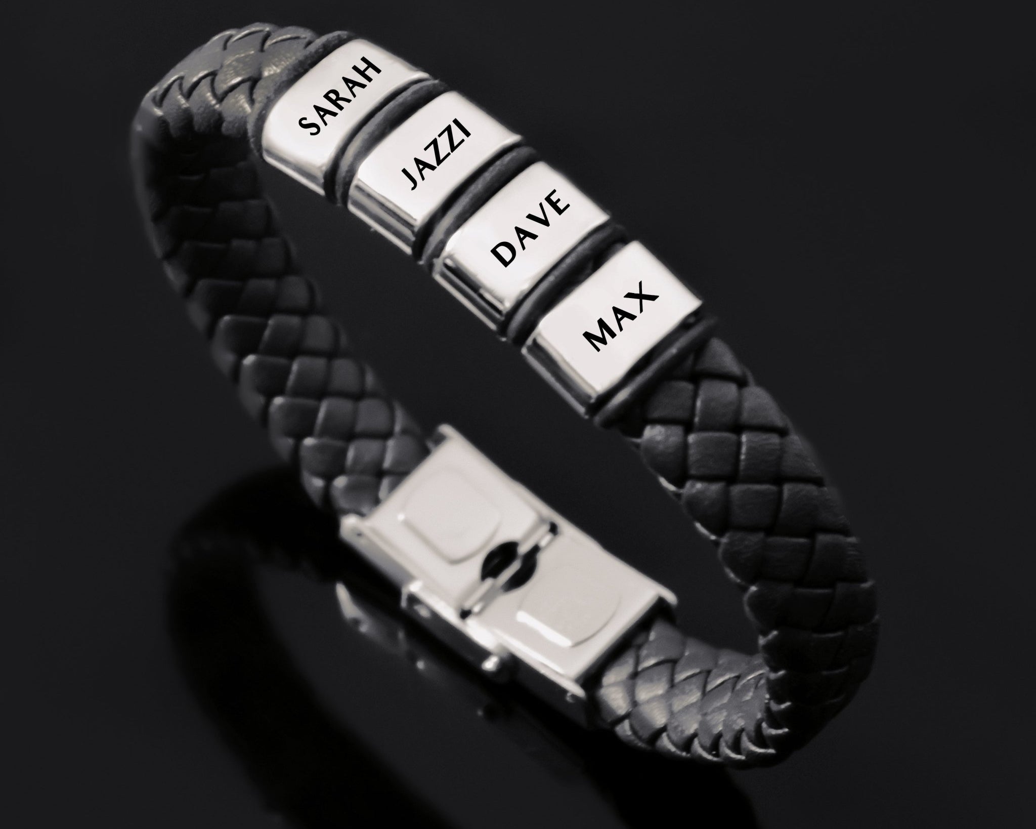 Personalised Black Leather Bracelet - BELLE FEVER
