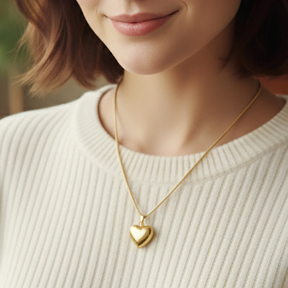 Gold Always Love Cremation Necklace by Belle Fever — engraved heart urn pendant crafted with care to hold ashes, representing eternal love and precious remembrance.