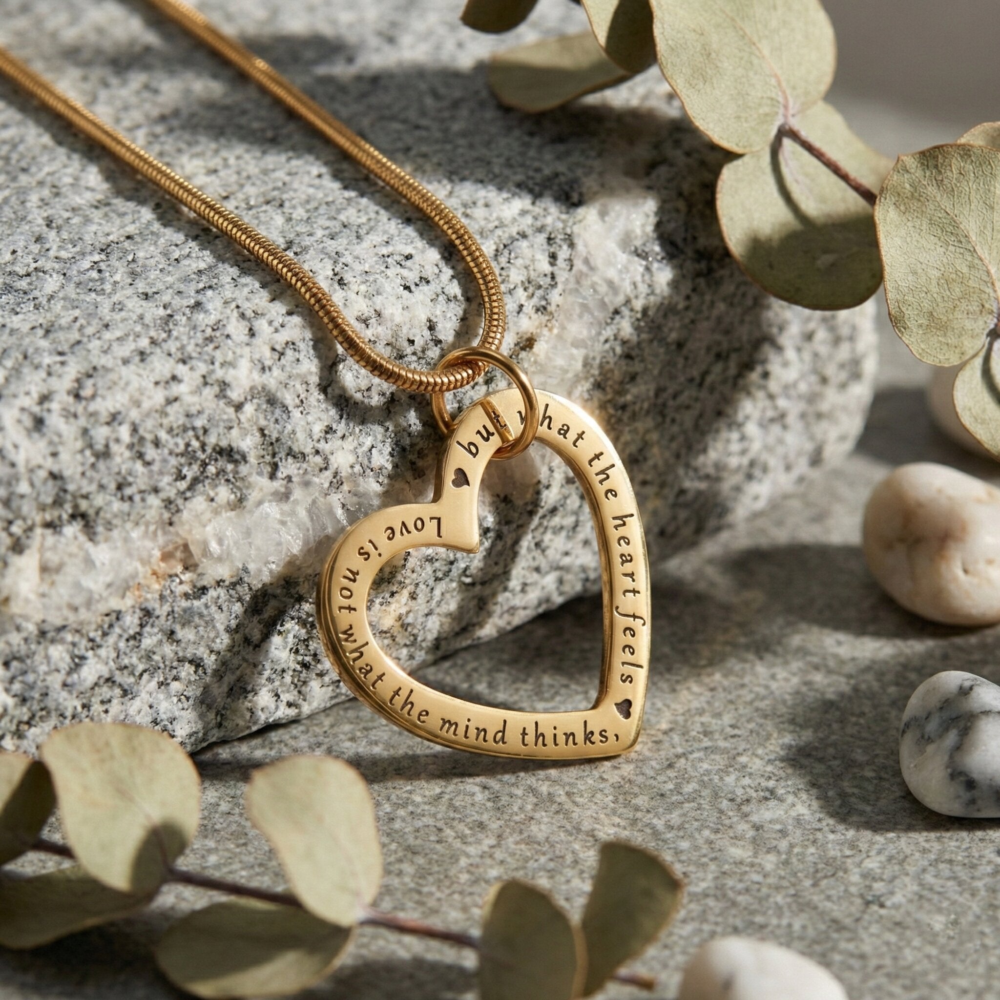 Belle Fever Always In My Heart necklace on natural stone, personalised heart necklace, engraved message jewellery, romantic everyday piece