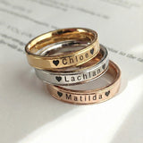 Belle Fever Personalised Ring in silver, gold and rose gold, custom engraved name band