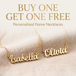 Buy one get one free personalized name necklaces featuring elegant custom script names, perfect for meaningful gifts and special occasions.