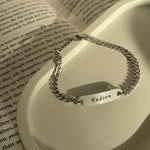 Personalised Belle Fever Silver Bar Bracelet engraved with name — classic chain design symbolising connection, identity, and heartfelt memories.