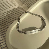 Personalised Belle Fever Silver Bar Bracelet engraved with name — classic chain design symbolising connection, identity, and heartfelt memories.