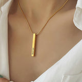 Bar Personalised Necklace by Belle Fever — elegant vertical bar pendant worn close to the heart, a timeless personalised necklace perfect for meaningful everyday wear.