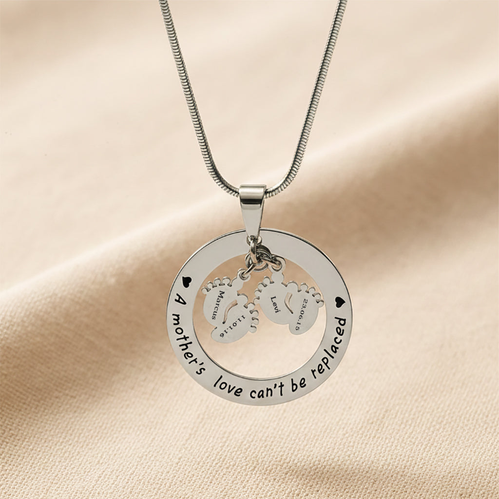 Different angles of Belle Fever Silver can't be replaced necklace, custom engraved name and date, personalized jewelry for moms