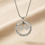 Different angles of Belle Fever Silver can't be replaced necklace, custom engraved name and date, personalized jewelry for moms