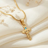 belle fever custom engraved cross necklace with birthstone, personalized Christian name jewelry