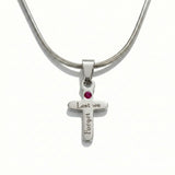 belle fever personalized silver cross necklace with birthstone, custom engraved Christian gift