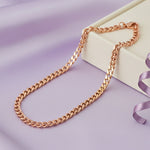 Waterproof curb chain necklace in rose gold, non-tarnish unisex jewelry laid flat, minimalist everyday chain by Belle Fever.