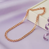 Waterproof curb chain necklace in rose gold, non-tarnish unisex jewelry laid flat, minimalist everyday chain by Belle Fever.