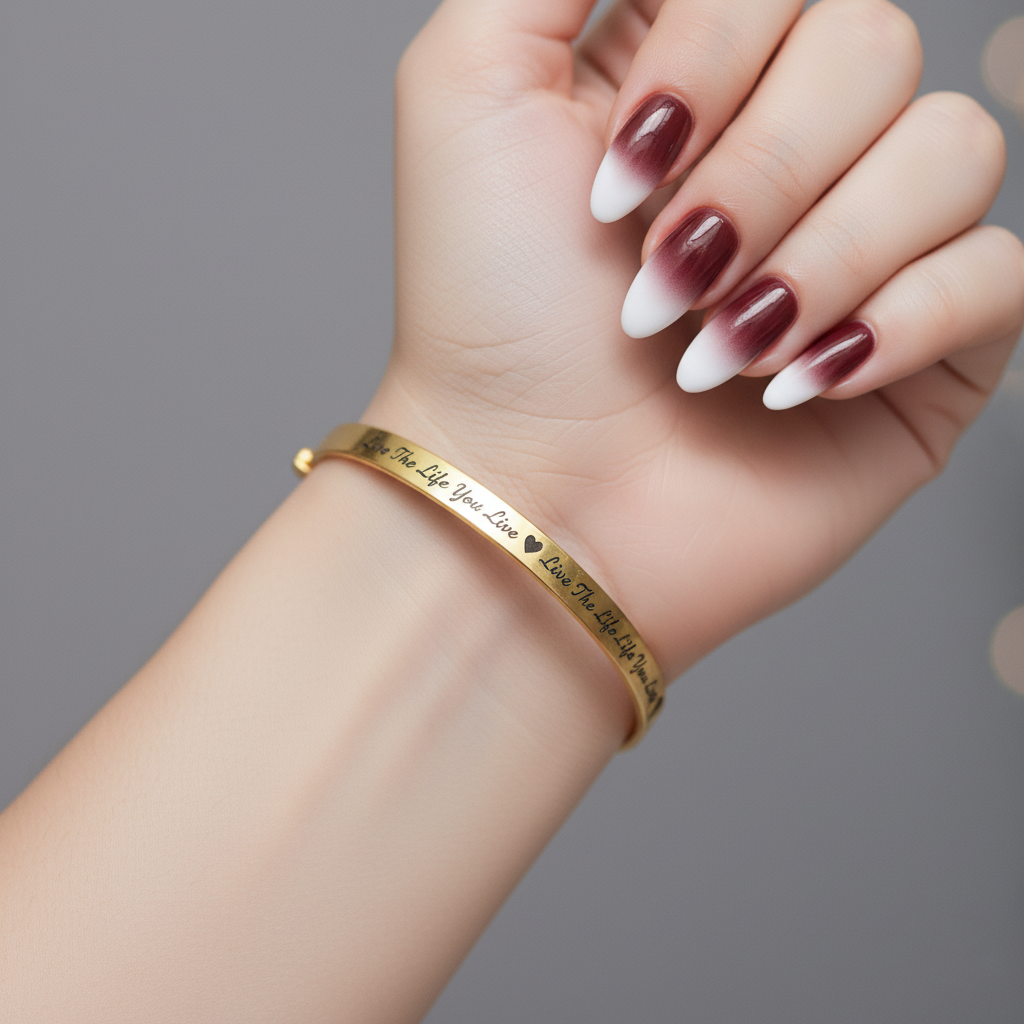 Gold Belle Fever Endless Open Cuff Bangle worn on wrist — a radiant, personalised piece representing empowerment, beauty, and everlasting connection.