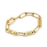 Gold Endless Ties Name Bracelet with Birthstone by Belle Fever — a luminous personalised piece symbolising connection, devotion, and eternal family bonds.