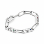 Silver Belle Fever Endless Ties Name Bracelet with Birthstone — engraved names meet shimmering stones in a timeless design of love and unity.