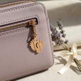 belle fever feet charm for keyring attached to bag, engraved name and date meaningful keepsake gift