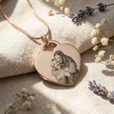 Belle Fever Forever in My Heart Photo Necklace — warm rose gold heart pendant engraved with your favourite photo, symbolising love, remembrance and meaningful moments.