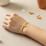 Belle Fever moment bracelet with girl charm bracelet on model, engraved name charm bracelet, sentimental keepsake gift for mom and grandma