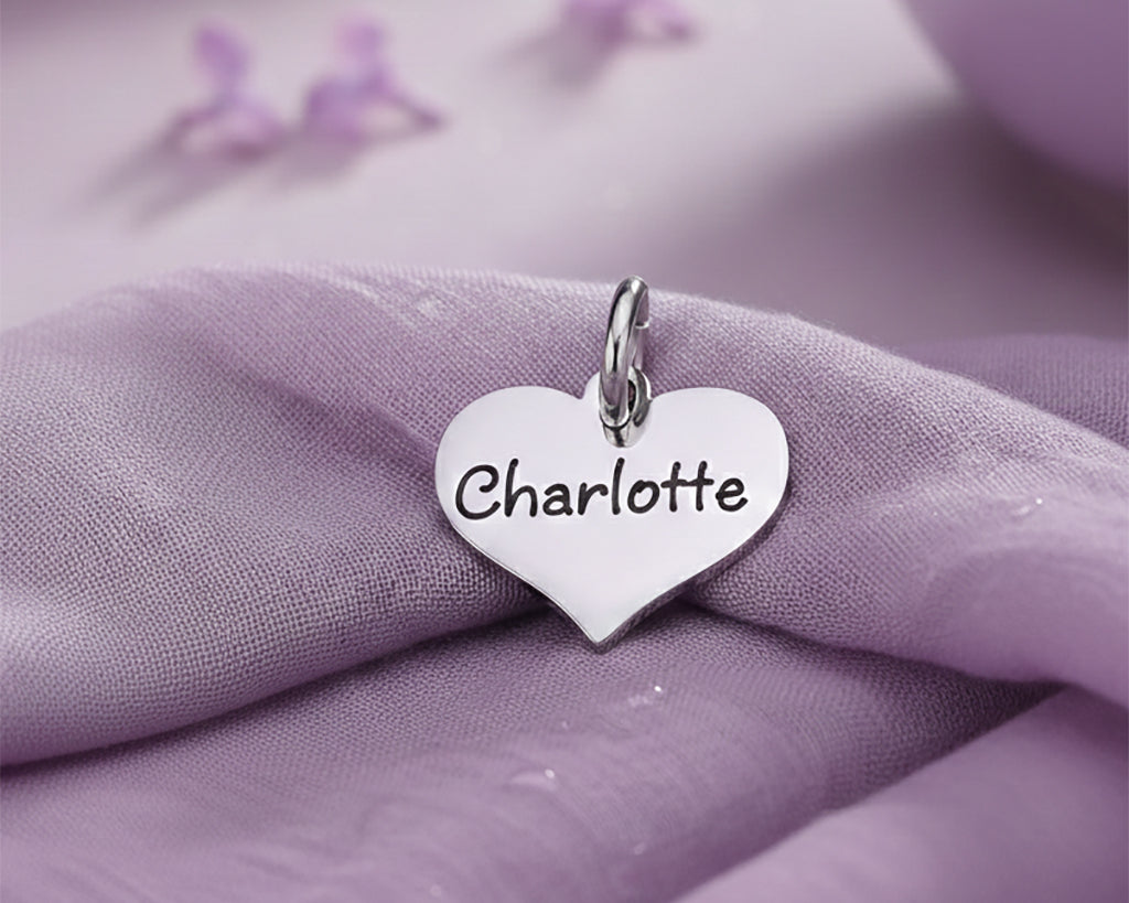 belle fever heart charm for keyring with engraved name, romantic keepsake gift for loved ones