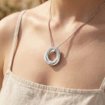 Belle Fever Family Love Circles Necklace — silver personalised interlinked rings worn as a timeless pendant, representing unbreakable family love and meaningful connections