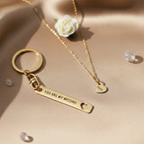 Belle Fever gold missing piece necklace and keychain set, romantic couple jewellery, personalised anniversary gift, meaningful daily wear keepsake
