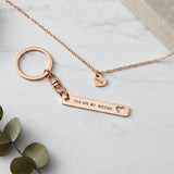 Belle Fever missing piece necklace and keychain set flatlay, romantic date gift, couple jewellery keepsake, anniversary memory daily wear piece