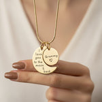 Gold Moon and Back Necklace by Belle Fever — personalised engraved pendant symbolising deep love and devotion, a heartfelt gift for someone truly special.