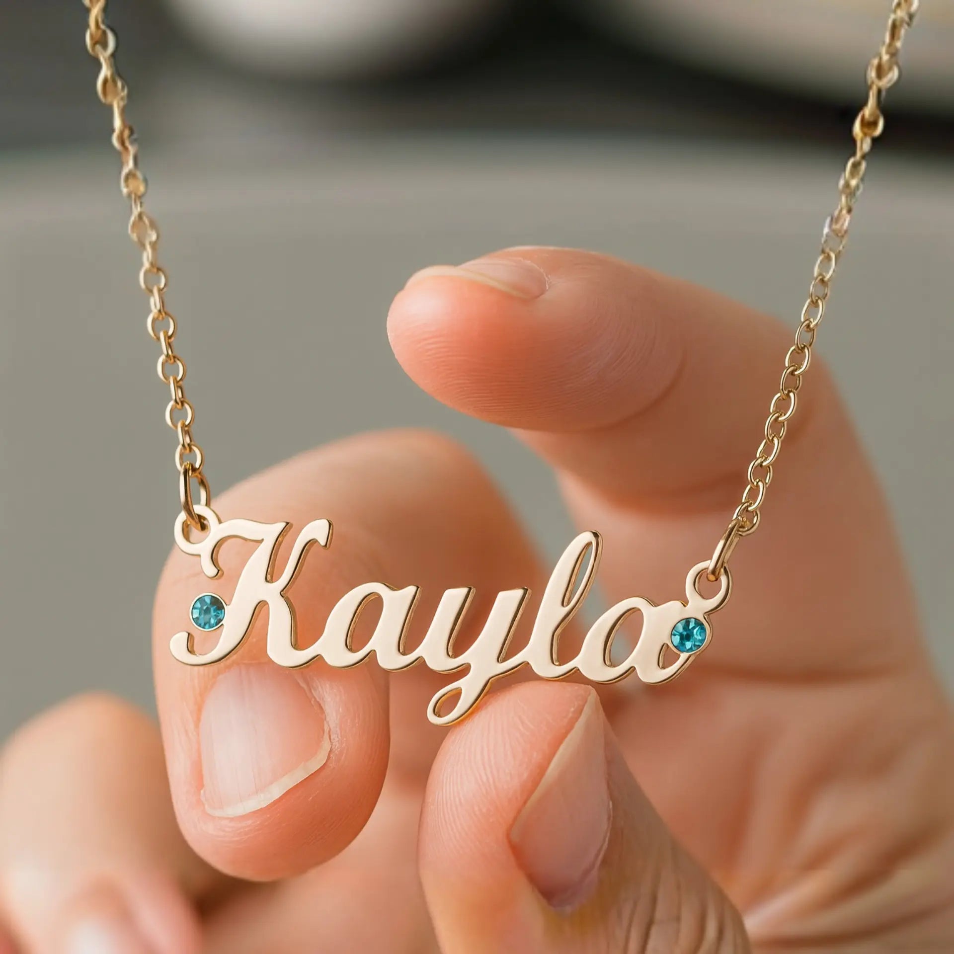 Gold Belle Fever Name Necklace with birthstones — a beautifully personalised keepsake capturing your name and unique story in timeless elegance.