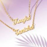 Belle Fever Gold Name Necklaces — personalised designs with names and optional birthstones, celebrating love, friendship, and special moments.