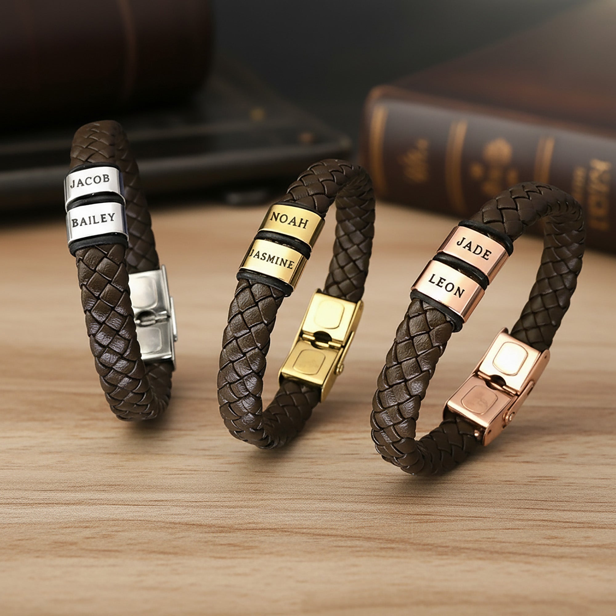 Personalised Brown Leather Bracelet, Bangles & Bracelets by Belle Fever Jewellery