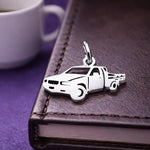 Belle Fever silver pick up charm on leather agenda, driver appreciation gift keychain, safe drive reminder.
