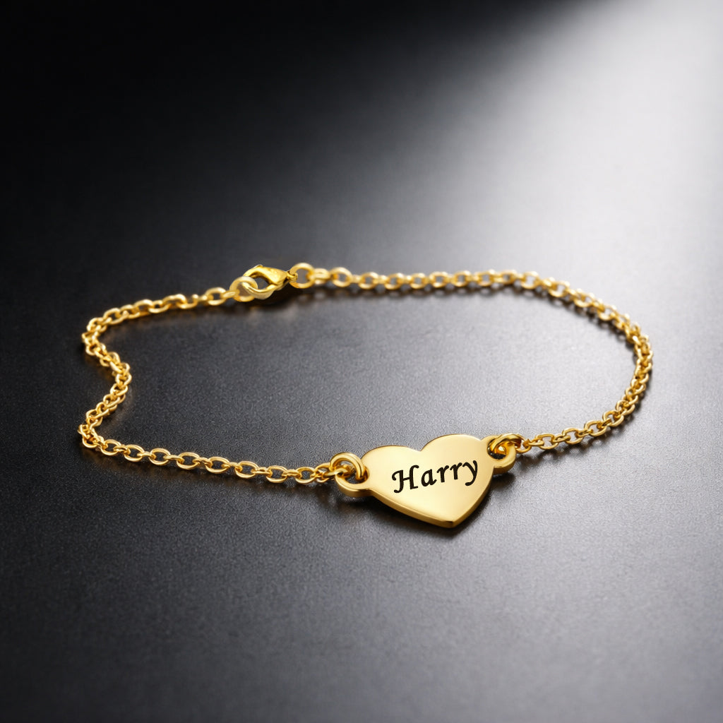 Gold Precious Heart Name Bracelet - Bangles & Bracelets by Belle Fever
