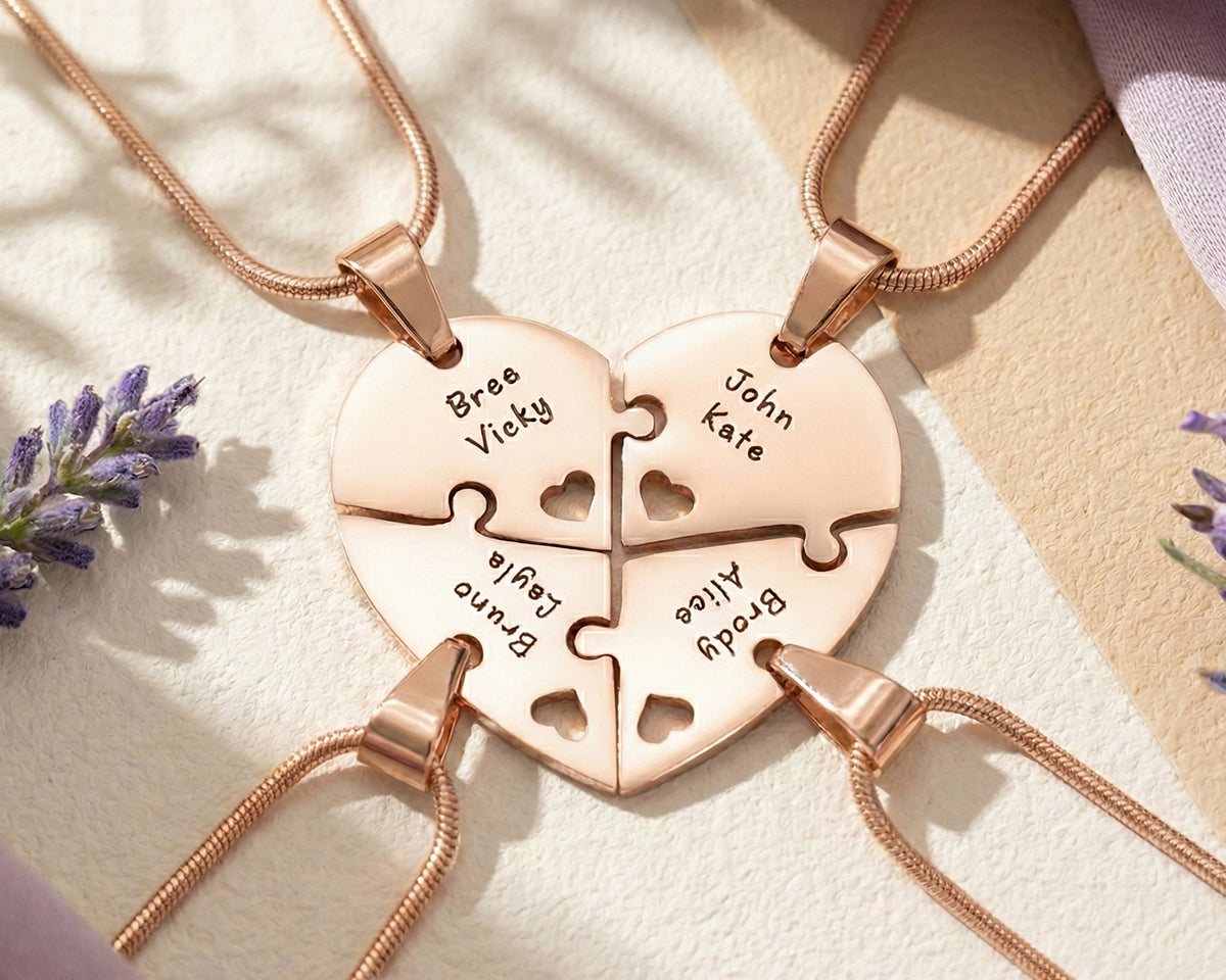 Quad Heart Puzzle - Four Personalised Puzzle Necklaces by Belle Fever
