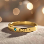 Belle Fever Gold Stackable Birthstone Ring — engraved with name and set with a radiant birthstone, a timeless personalised piece celebrating someone special.