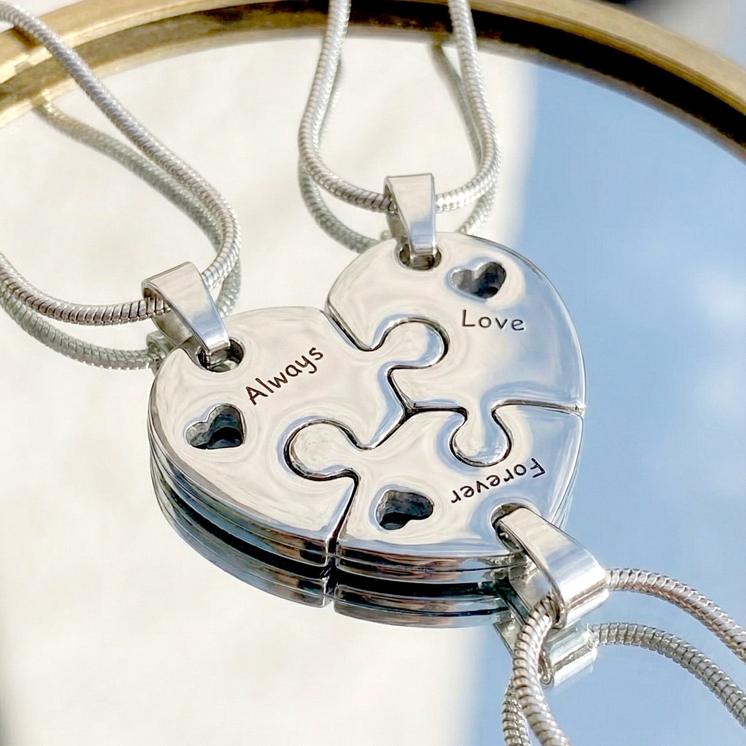 silver Triple Heart Puzzle - Puzzle Jewellery by Belle Fever