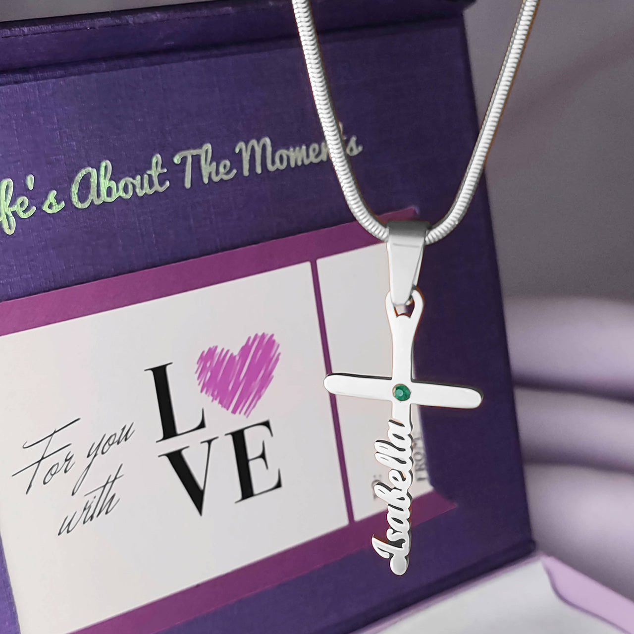 Unfailing Love Cross Name Necklace with Birthstone