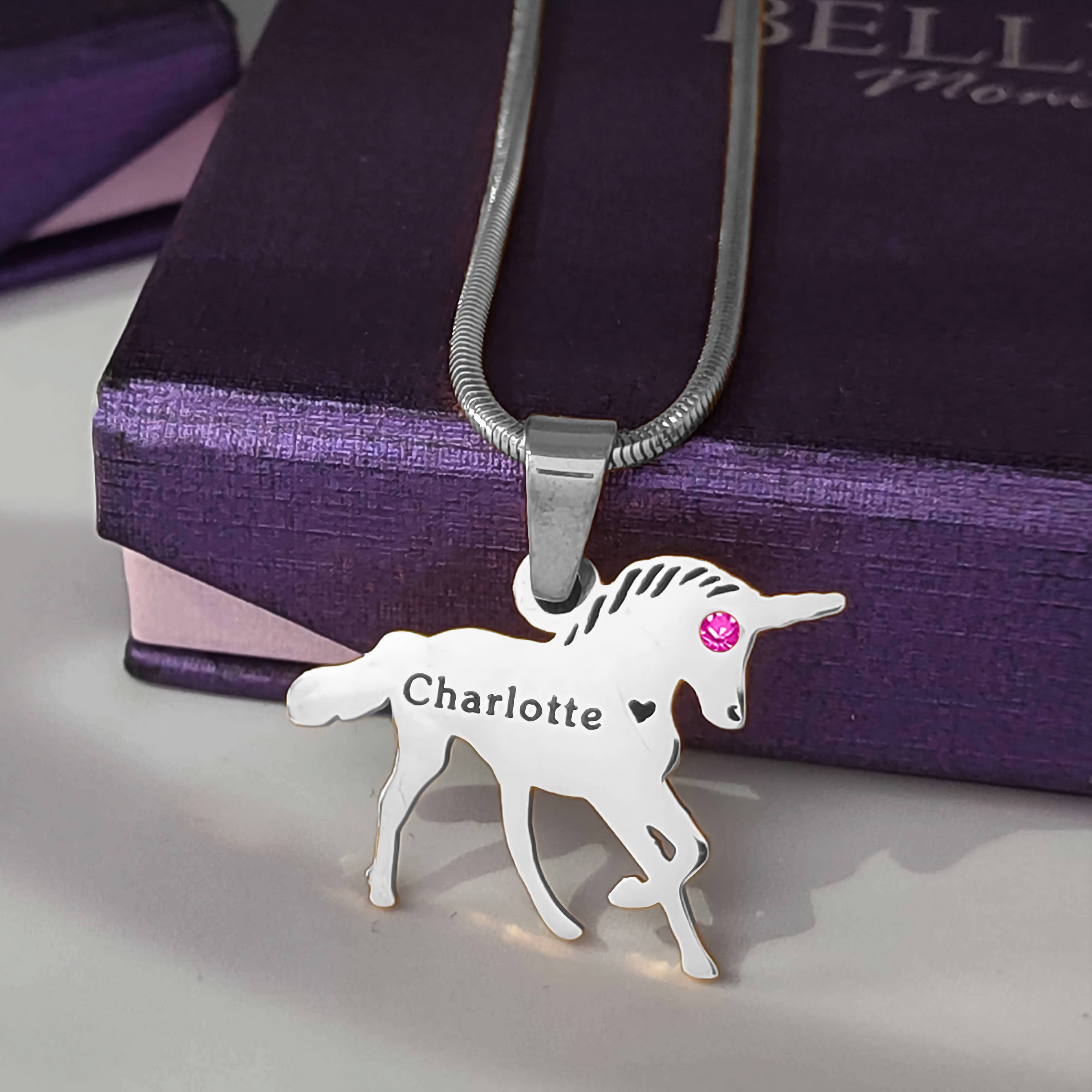 Unicorn Birthstone Name Necklace