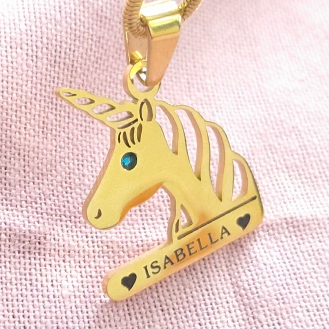 Unicorn Head Birthstone Name Necklace