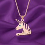 Rose gold unicorn head necklace with birthstone and personalized gift for girls