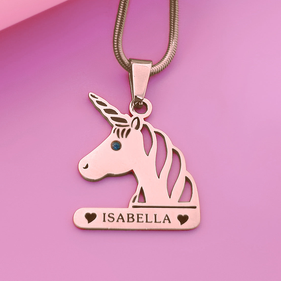 Unicorn Head Birthstone Name Necklace