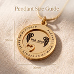 Always on my mind necklace size guide showing layered round disc and washer pendant dimensions