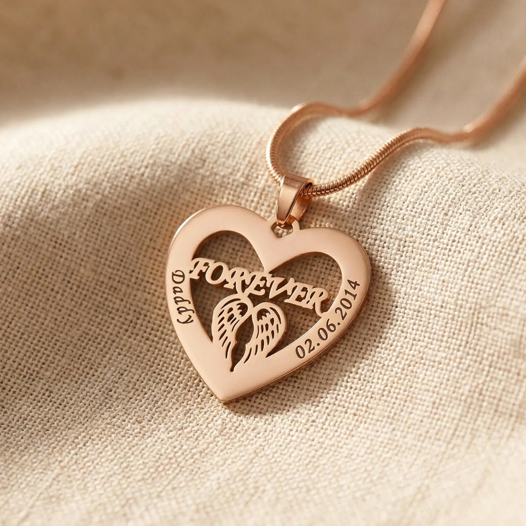 Rose gold Angel In My Heart necklace with heart angel wings pendant on delicate chain necklace