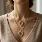 Chain length guide for Angels Heart necklace showing adjustable necklace length options