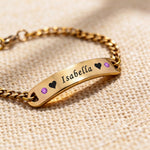 Gold Bar bracelet with stones showing available birthstone color options for customization