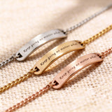 Personalised Bar bracelet comparison showing gold, silver and rose gold finishes