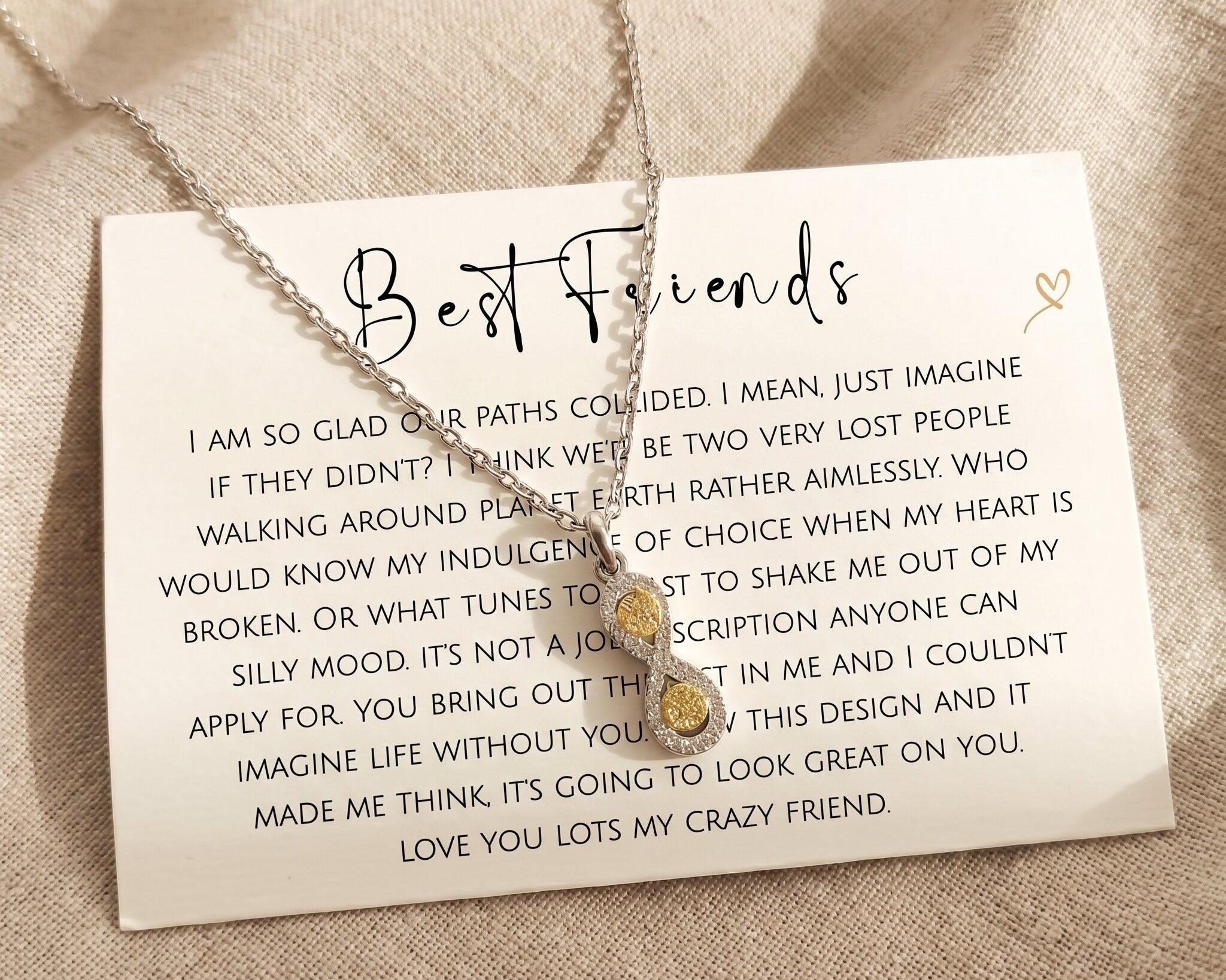 Best friend necklace with message card, meaningful friendship keepsake jewellery gift