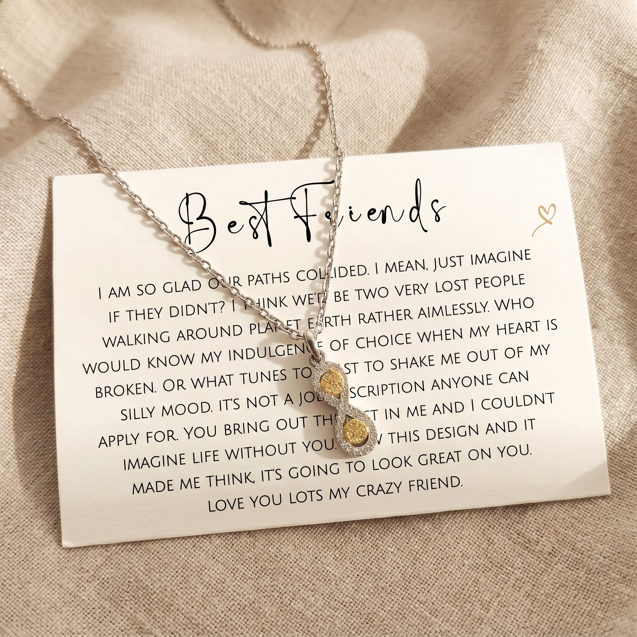 Best friend necklace with message card, meaningful friendship keepsake jewellery gift